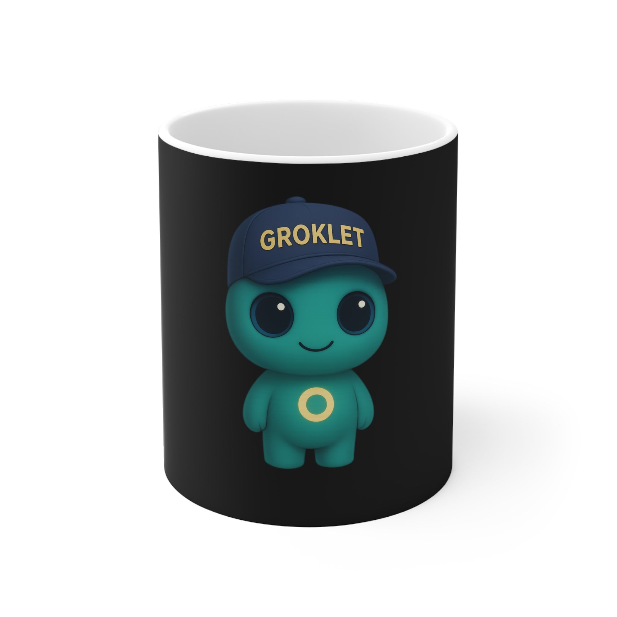 Groklet Cute Mascot Mug — 11oz Coffee Cup with Groklet Cap Design