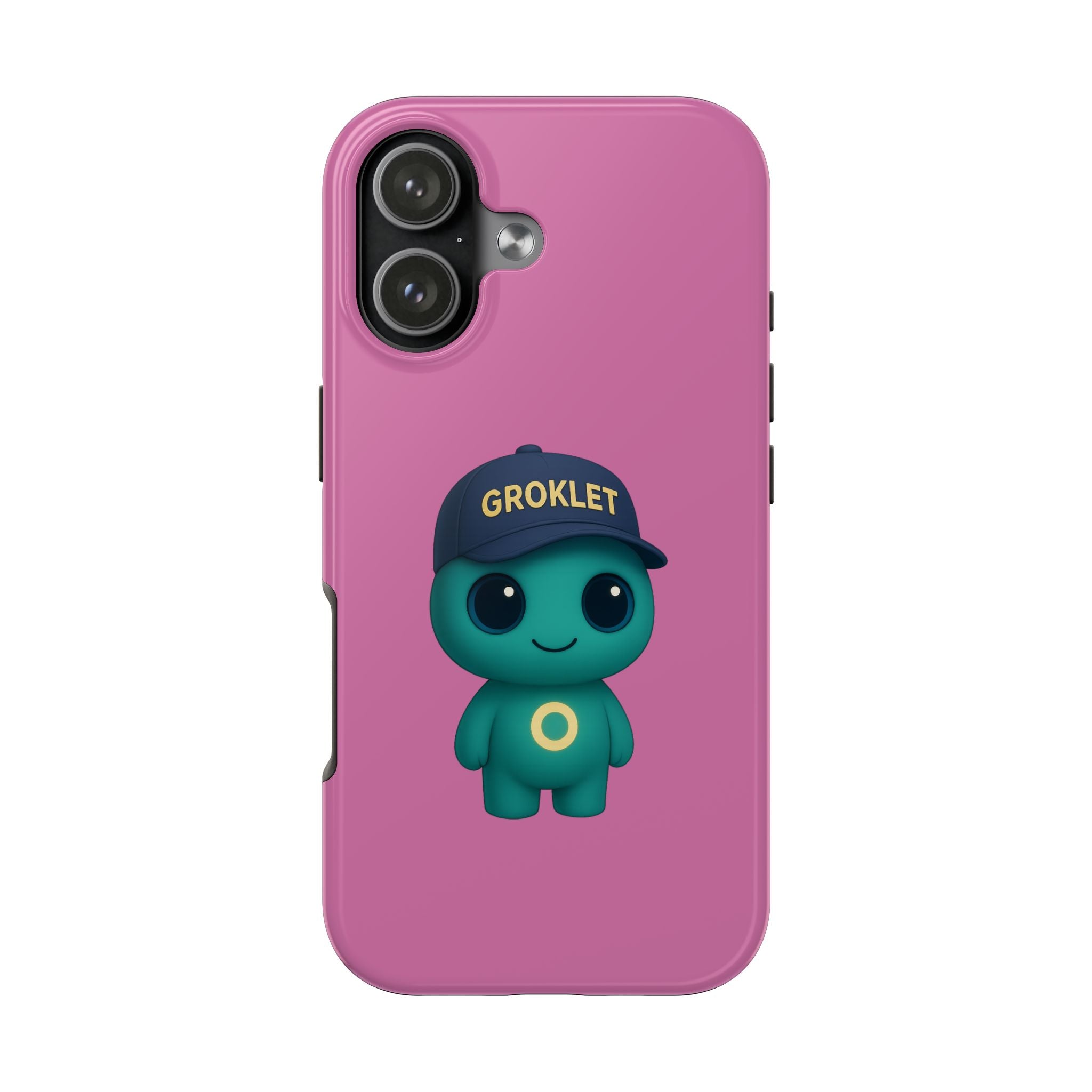 Tough Phone Case — Cute Green Mascot 'Groklet' Design (Pink)